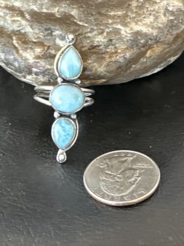 Navajo Women's Cluster Blue Larimar Multi-Stone Ring | Authentic Native American Sterling Silver | Sz 8.5 | 16164