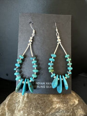 Navajo Blue Cluster Turquoise Bead Earrings | 6mm | Sterling Silver | 2" | Authentic Native American Handmade | 15845