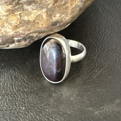 Navajo Black Onyx Ring | Sterling Silver | Sz 8 | Authentic Native American Handmade | 15540