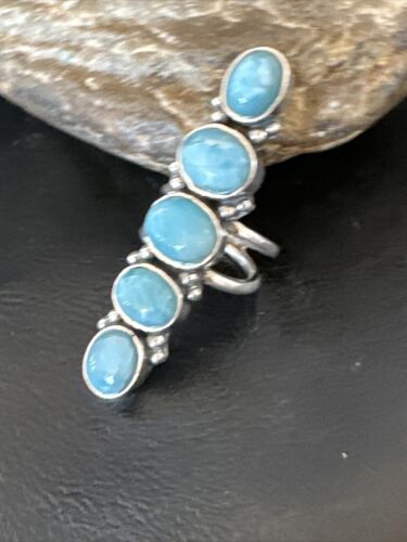 Navajo Women's Cluster Blue Larimar Ring | Authentic Native American Sterling Silver | Multi-Stone | Sz 7 | 16155