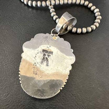 Navajo Red Spiny Oyster Pendant Necklace | Sterling Silver | Authentic Native American Handmade | 17560