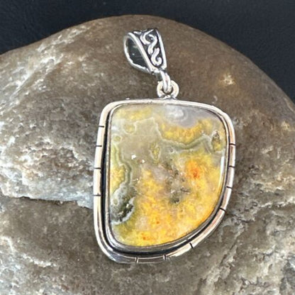Navajo Bumblebee Jasper Pendant Necklace | Sterling Silver | Authentic Native American Handmade | 15963