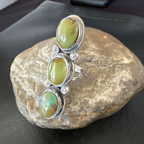 Navajo Green Royston Turquoise Multi-Stone Ring | Authentic Native American Sterling Silver | Sz 10.5 | 16721