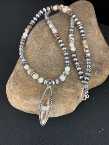 Men's Wild Horse Turquoise Pendant Necklace | Navajo Beads | Sterling Silver | 00158