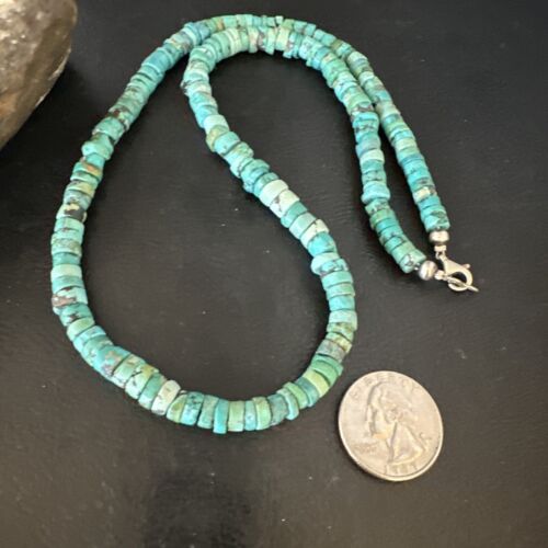Navajo Blue Turquoise Heishi Bead Necklace | Sterling Silver | 20" | Authentic Native American Handmade | 15165