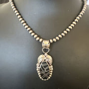 Navajo Pearls Black Onyx Inlay Necklace Pendant | Sterling Silver | Authentic Native American Handmade | 16535