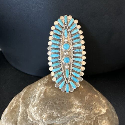 Zuni Blue Turquoise Needle Point Ring | Authentic Native American Sterling Silver | Multi-Stone | Sz 7 | 15061
