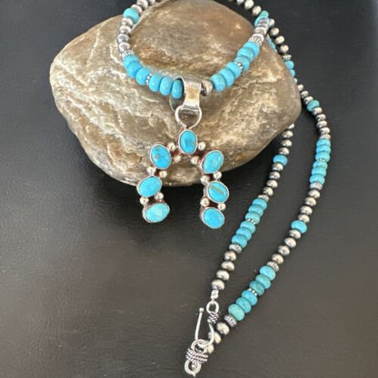 Men's Blue Turquoise Naja Pendant Necklace | Navajo Pearls | Sterling Silver | 16038