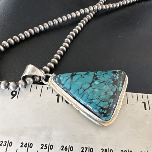 Men's Navajo Blue Spiderweb Turquoise Pendant Necklace | Sterling Silver | Authentic Native American Handmade | 16214