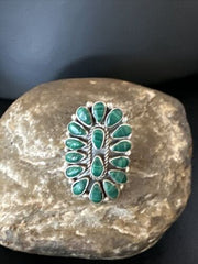 Navajo Green Malachite Cluster Ring | Authentic Native American Sterling Silver | Multi-Stone | Sz 7.5 | 14912