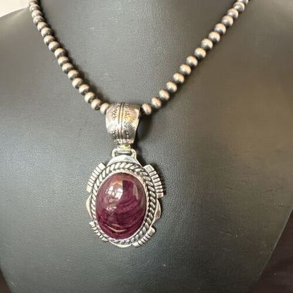 Navajo Pearls Purple Spiny Oyster Pendant | Sterling Silver | Native American Handmade | 16354