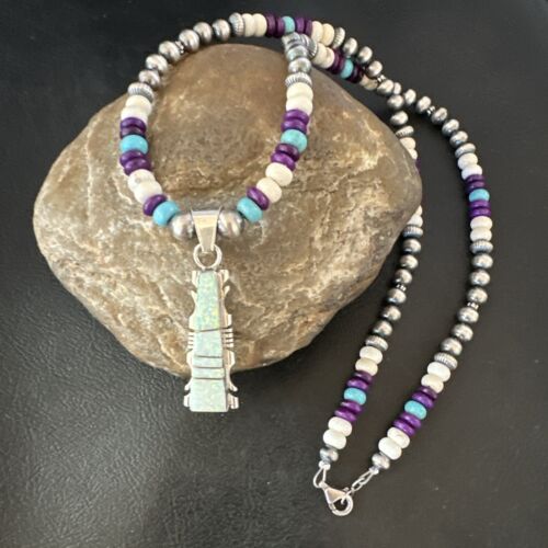 Navajo Opal Inlay Pendant with Turquoise and Sugilite | Sterling Silver Necklace | Authentic Native American Handmade | 16850