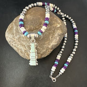 Navajo Opal Inlay Pendant with Turquoise and Sugilite | Sterling Silver Necklace | Authentic Native American Handmade | 16850