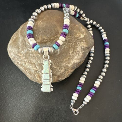 Navajo Opal Inlay Pendant with Turquoise and Sugilite | Sterling Silver Necklace | Authentic Native American Handmade | 16850