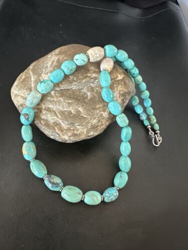 Graduated Blue Turquoise Navajo Pearls Necklace | Sterling Silver | Authentic Native American | 20" | 16952