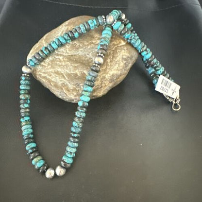 Men's Blue Spiderweb Turquoise Necklace | 8mm | Navajo Sterling Silver | 22" | Authentic Native American Handmade | 11702