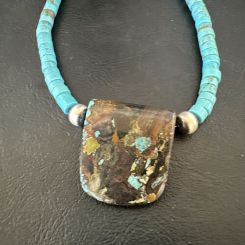 Navajo SpiderWeb Turquoise Heishi Pearls Necklace | Sterling Silver | 20" | Authentic Native American Handmade | 17093