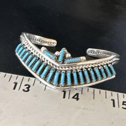 Native American Zuni Blue Turquoise Needle Point Cluster Cuff Bracelet | Sterling Silver | Handmade Southwestern Jewelry | 15068