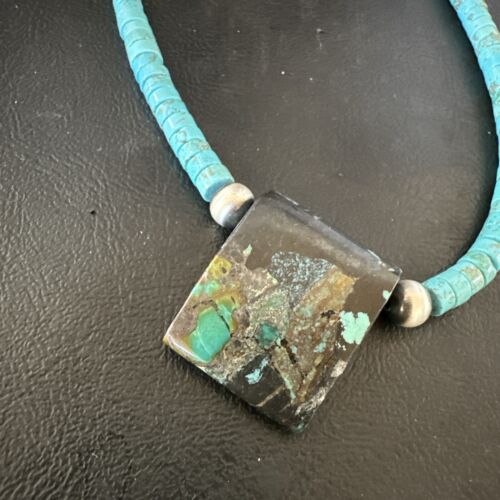 Navajo Spiderweb Turquoise Heishi Pearls Necklace | Sterling Silver | 20" | Authentic Native American Handmade | 16864