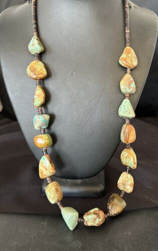 Navajo Green Turquoise Chunky Pearls Necklace | Sterling Silver Shell | 27" | Authentic Native American Handmade | 17397