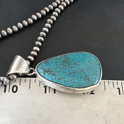 Men's Navajo Blue Spiderweb Turquoise Pendant Necklace | Sterling Silver | Authentic Native American Handmade | 16204