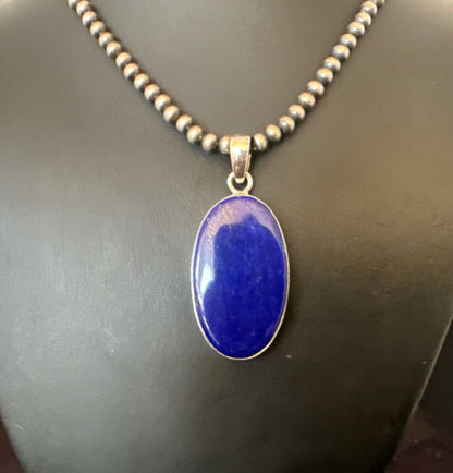 Navajo Blue Lapis Pendant with Pearls | Sterling Silver Necklace | 20" | Authentic Native American Handmade | 16668 - Masha USA
