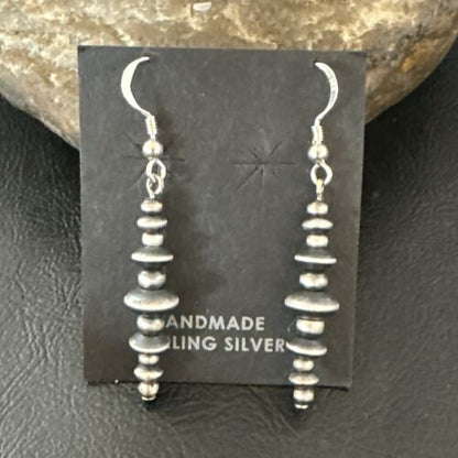 Navajo Pearls Sterling Silver Dangle Saucer Bead Earrings | 1.5" | Authentic Native American Handmade