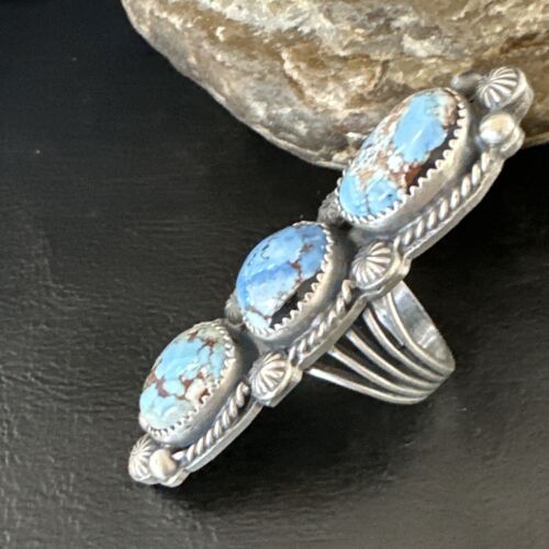 Navajo Green Sonoran Gold Turquoise Multi-Stone Ring | Authentic Native American Sterling Silver | Sz 8 | 16289