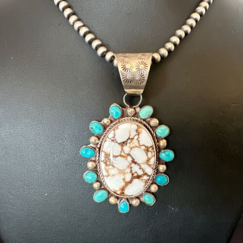 Navajo Wild Horse Turquoise Pendant | Sterling Silver | Native American Handmade | 17149