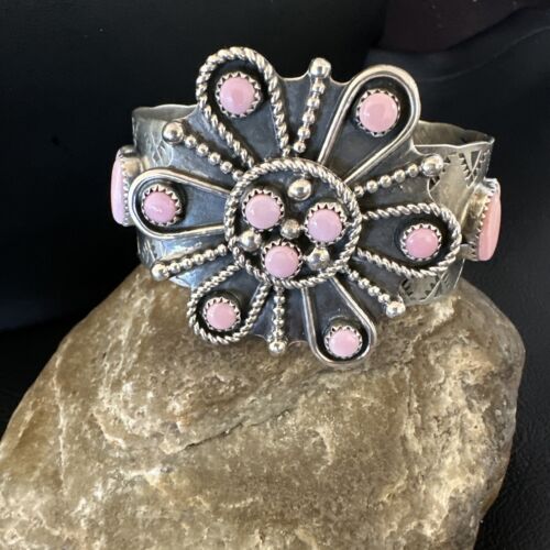 Navajo Pink Conch Cuff Bracelet | Sterling Silver | Authentic Native American Handmade | 16119