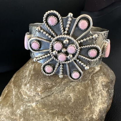 Navajo Pink Conch Cuff Bracelet | Sterling Silver | Authentic Native American Handmade | 16119