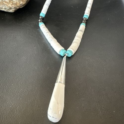 Santo Domingo White Turquoise Howlite Onyx Necklace | Sterling Silver | 23" | 15763