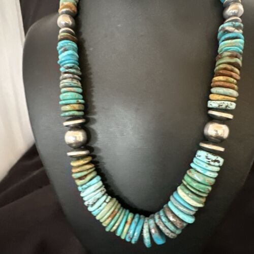 Navajo Blue Green Turquoise Necklace | Sterling Silver | Authentic Native American | 21" | 16959