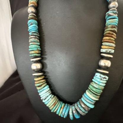 Navajo Blue Green Turquoise Necklace | Sterling Silver | Authentic Native American | 21" | 16959