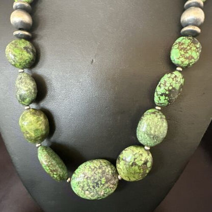 Navajo Green Spiderweb Turquoise Necklace | Sterling Silver | 20" | Authentic Native American Handmade | 17503