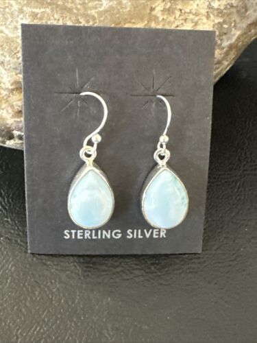Navajo Blue Larimar Dangle Earrings | Sterling Silver | Authentic Native American Handmade | 17292