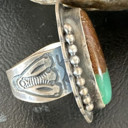 Native American Navajo Green Turquoise Ring | Sterling Silver | Sz 8 | 15917