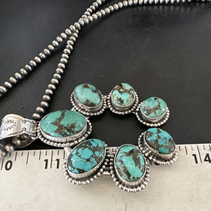 Men's Blue Turquoise Naja Pendant | Navajo Pearls Sterling Silver Necklace | Authentic Native American Handmade | 16180 - Masha USA