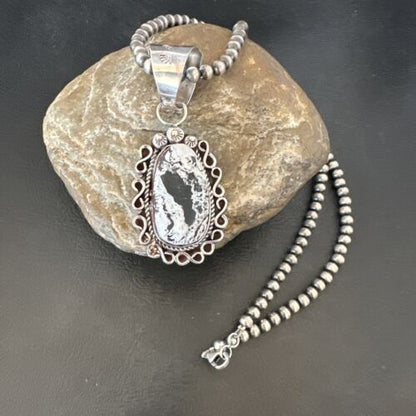Men's White Buffalo Turquoise Pendant | Navajo Pearl Sterling Silver Necklace | Authentic Native American | 17038