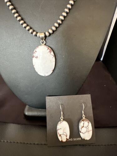 Navajo Wild Horse Necklace Pendant and Earrings Set | Sterling Silver | Authentic Native American Handmade | 15738