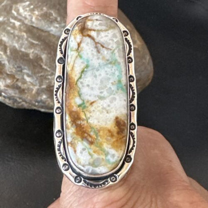 Navajo Ribbon Boulder Green Turquoise Ring | Sterling Silver | Sz 10 | 16270