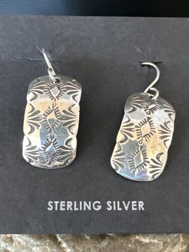 Navajo Sterling Silver Stamped Earrings | Authentic Native American Handmade | 15939