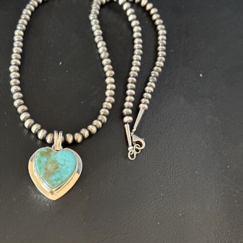 Navajo Heart Blue #8 Turquoise Pendant Necklace | Sterling Silver | Authentic Native American Handmade | 14976