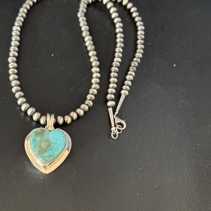 Navajo Heart Blue #8 Turquoise Pendant Necklace | Sterling Silver | Authentic Native American Handmade | 14976