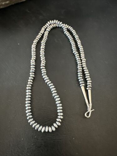 Navajo Pearl Sterling Silver Saucer Bead Necklace | Hand Strung 5mm | 20" | Authentic Native American | 60520