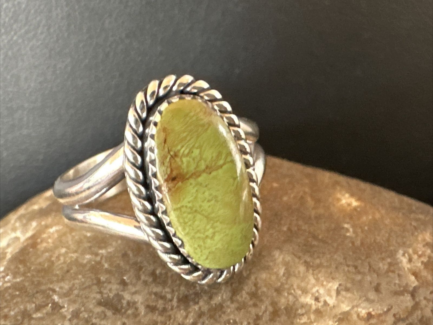 Navajo Green Gaspeite Ring | Sterling Silver | Sz 7.5 | Authentic Native American Handmade | 16400