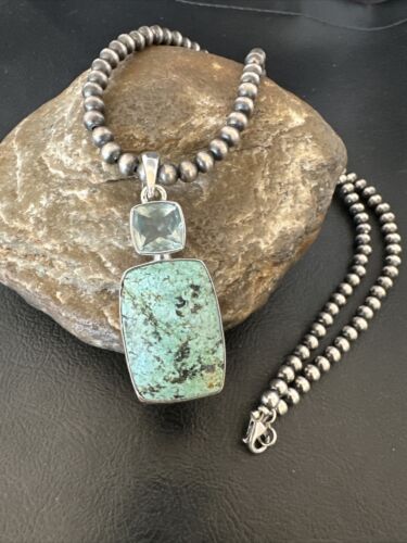 Women's Dry Creek Turquoise Topaz Pendant Necklace | Navajo Sterling Silver | 16441