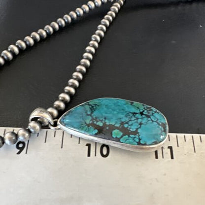 Men's Navajo Blue Spiderweb Turquoise Pendant Necklace | Sterling Silver | Authentic Native American Handmade | 16219