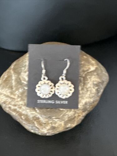 Navajo White Mother of Pearl Dangle Earrings | Sterling Silver | Authentic Native American Handmade | 15307