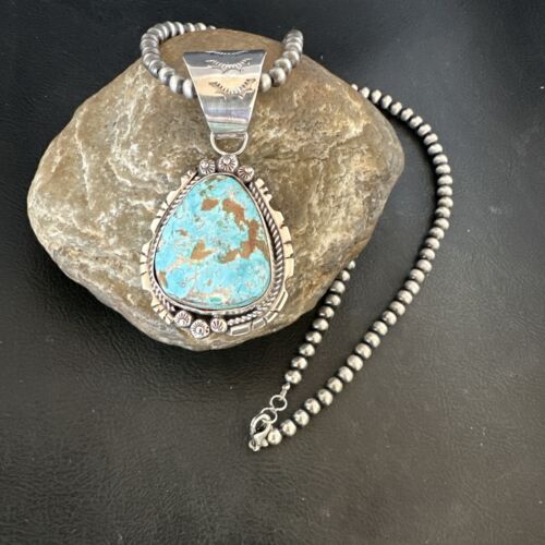 Women's Royston Turquoise Pendant Necklace | Navajo Pearls | Sterling Silver | Authentic Native American | 17063